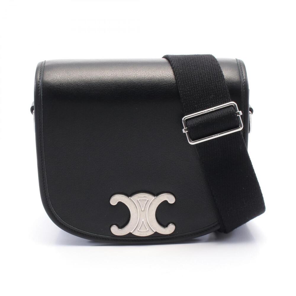 Celine Triomphe Shoulder Bag Leather Black